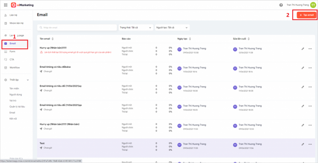 tạo email với aiMarketing AMIS CRM