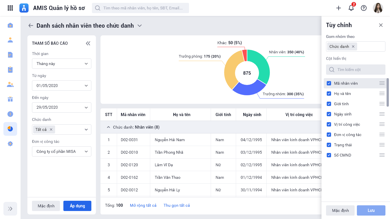 Demo 1 tính năng trên AMIS Thông tin nhân sự