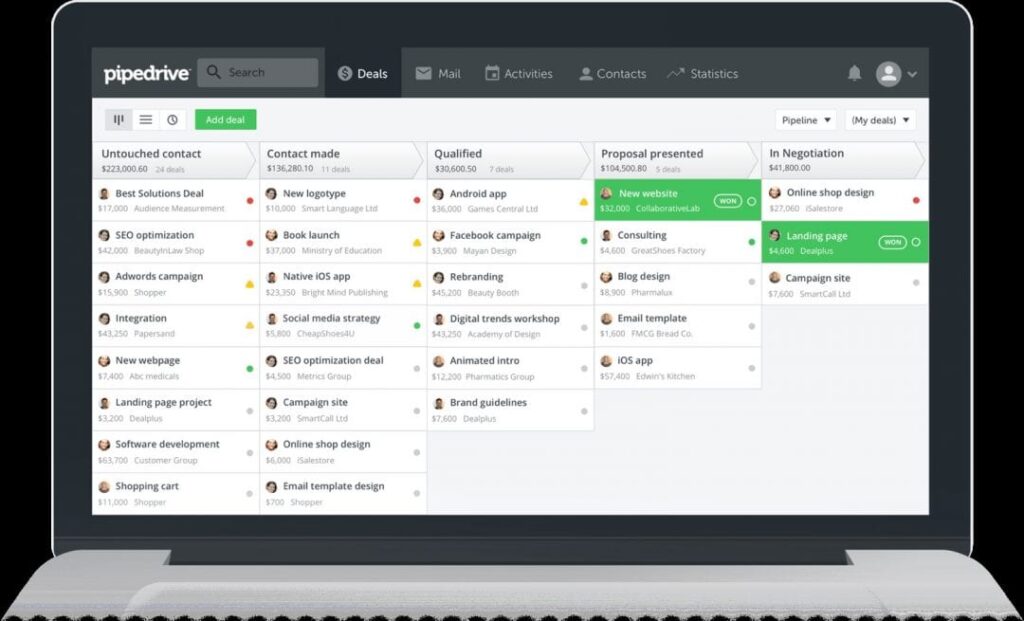 Giao diện phần mềm quản lý sales Pipedrive