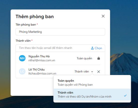 thêm thành viên vào dự án