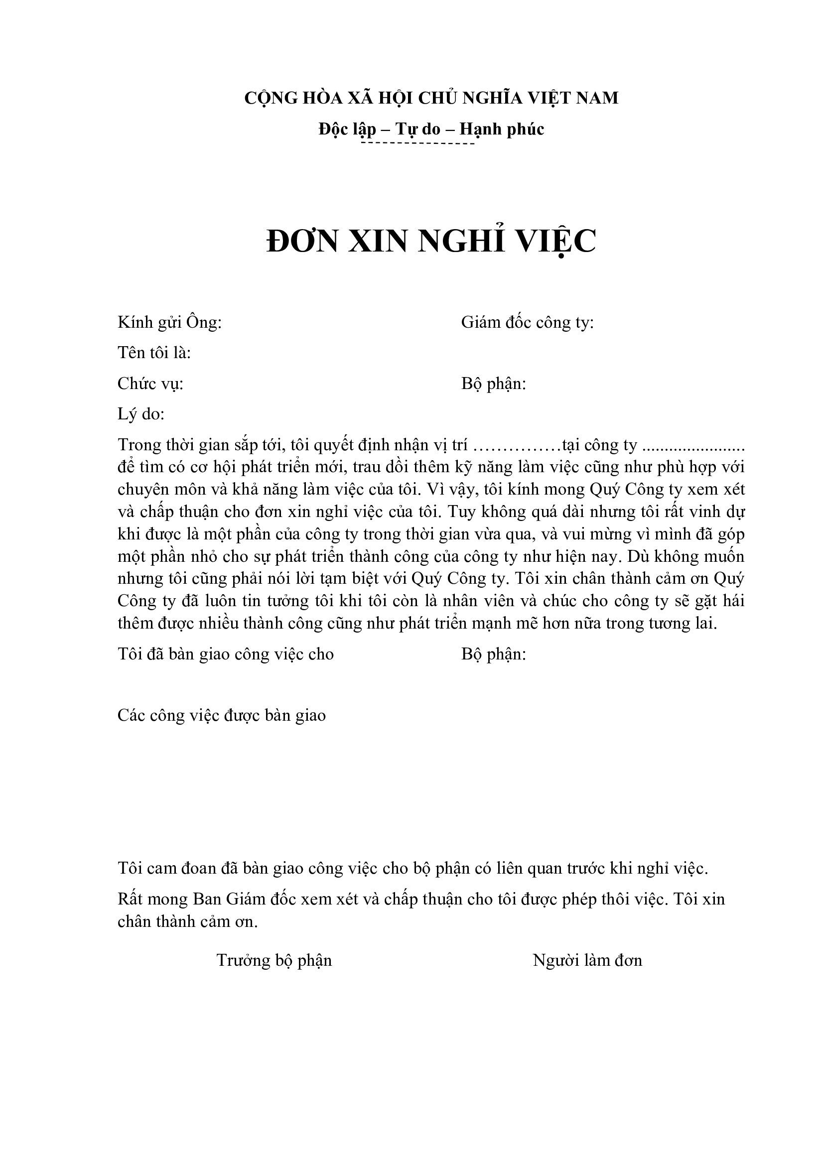 Mẫu đơn xin nghỉ việc HR và nhân viên có thể tham khảo