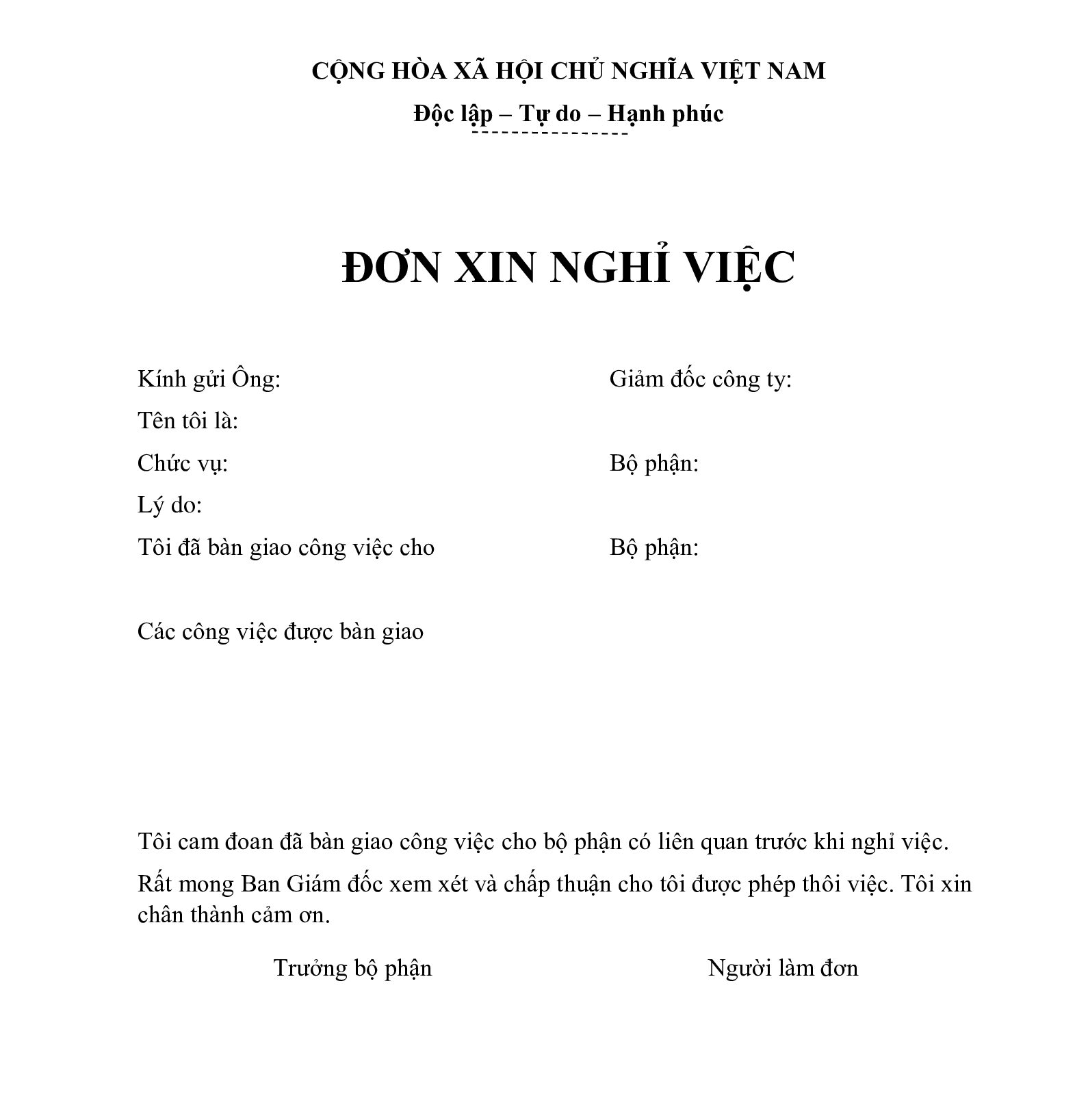 Lý do do công việc không phù hợp