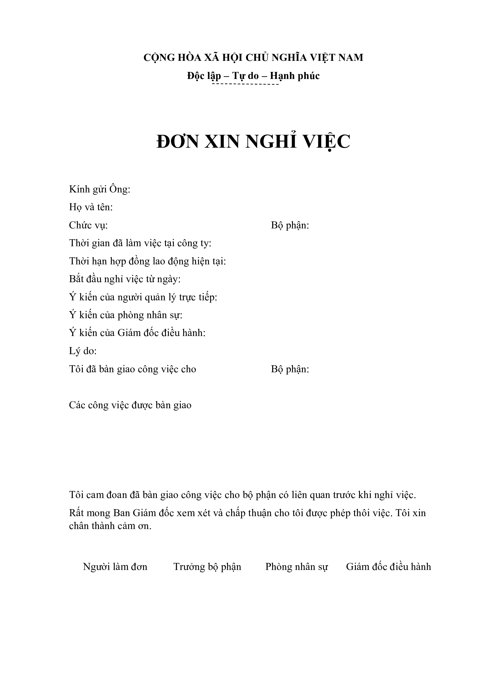 Mẫu lý do nghỉ việc do công việc không có sự thăng tiến
