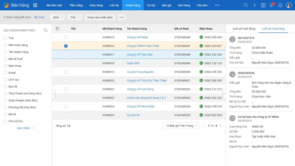Phần mềm quản lý khách hàng AMIS CRM