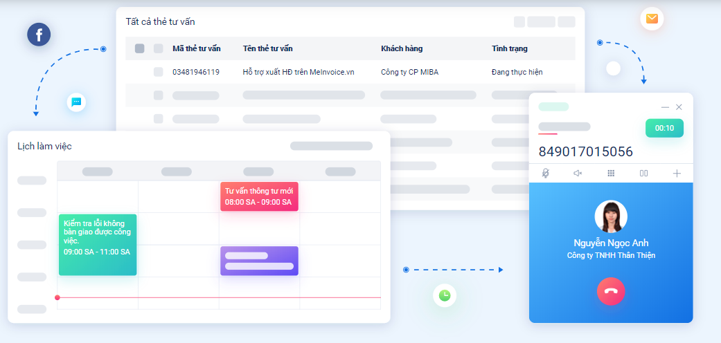 Giao diện làm việc của phần mềm xây dựng quy trình chăm sóc khách hàng AMIS CRM