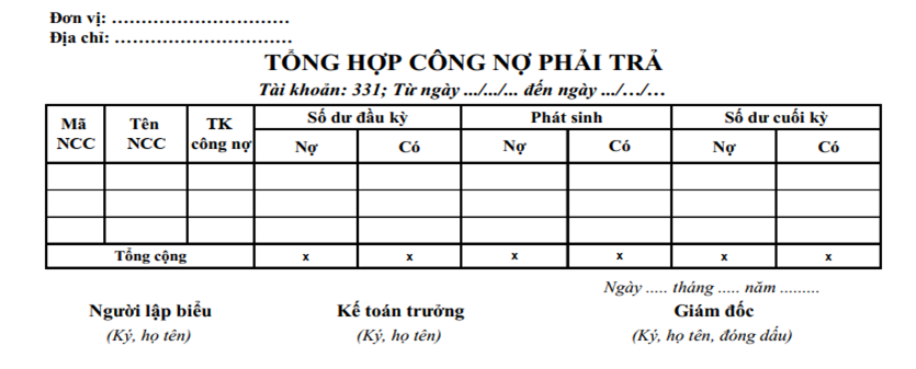 Hình 6: Sổ tổng hợp công nợ phải trả