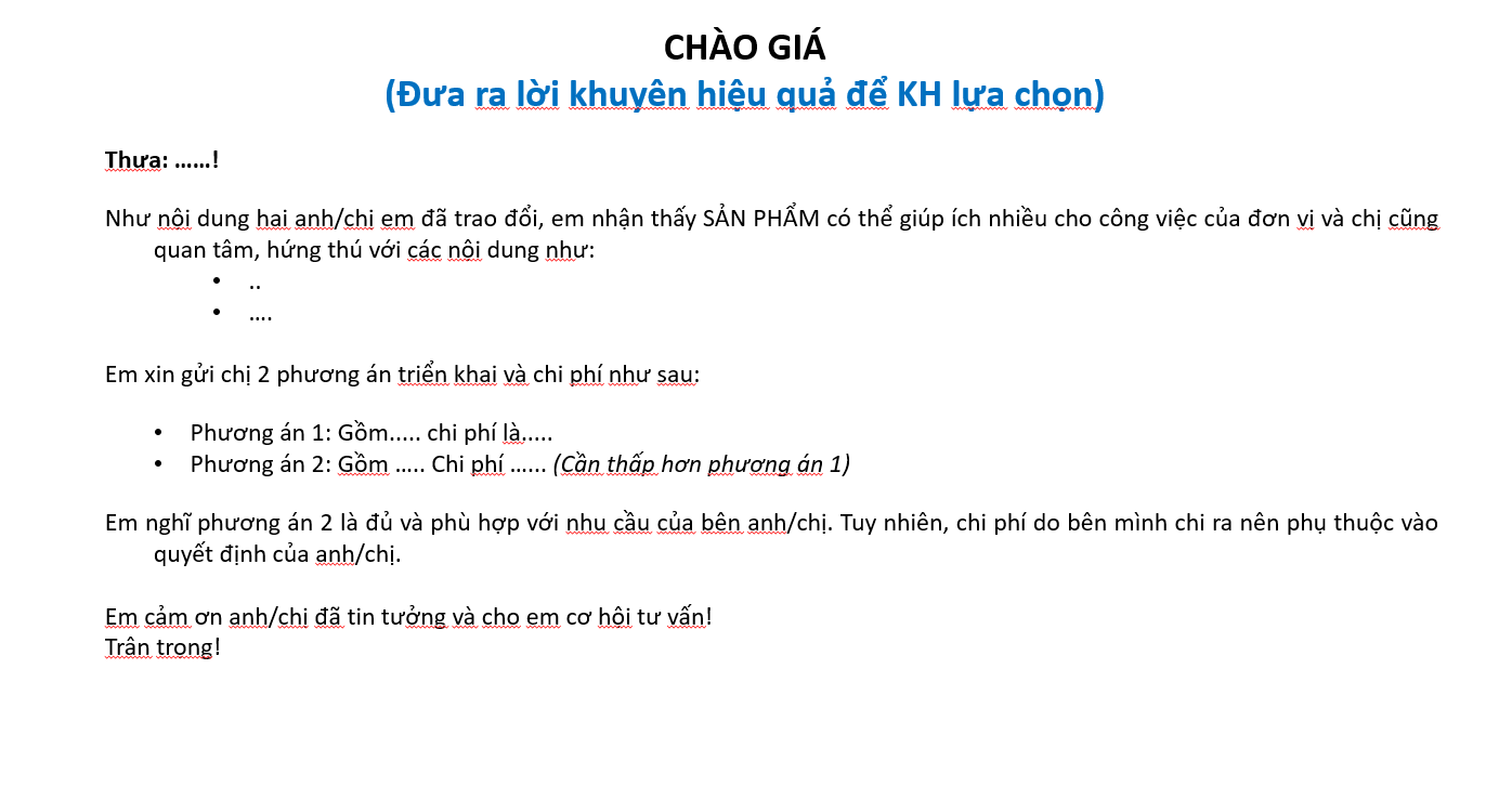cách báo giá cho khách hàng