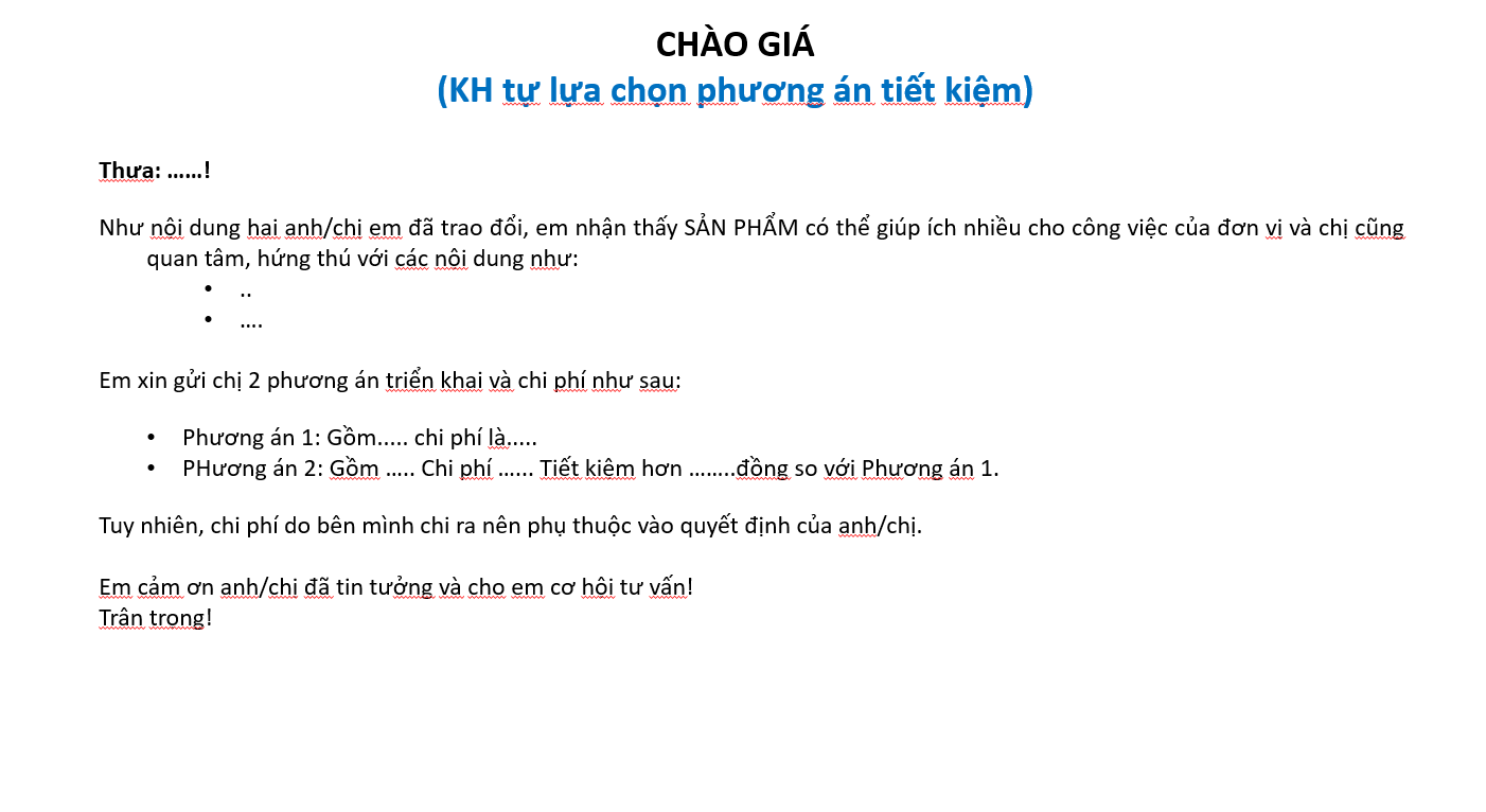 cách báo giá cho khách hàng mẫu