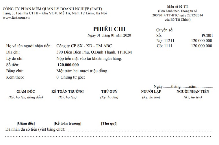 Mẫu phiếu chi