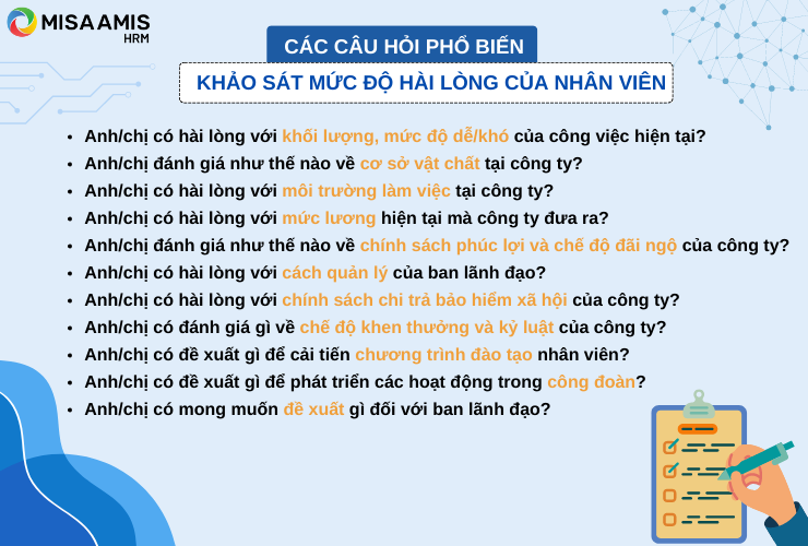 Các câu hỏi phổ biến khảo sát mức độ hài lòng của nhân viên
