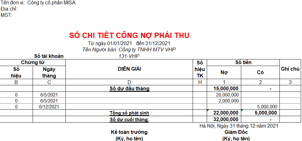mẫu sổ công nợ phải thu bằng excel