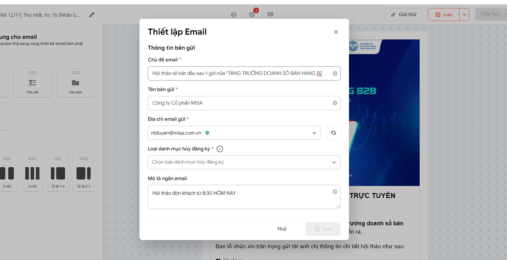 thiết lập email marketing