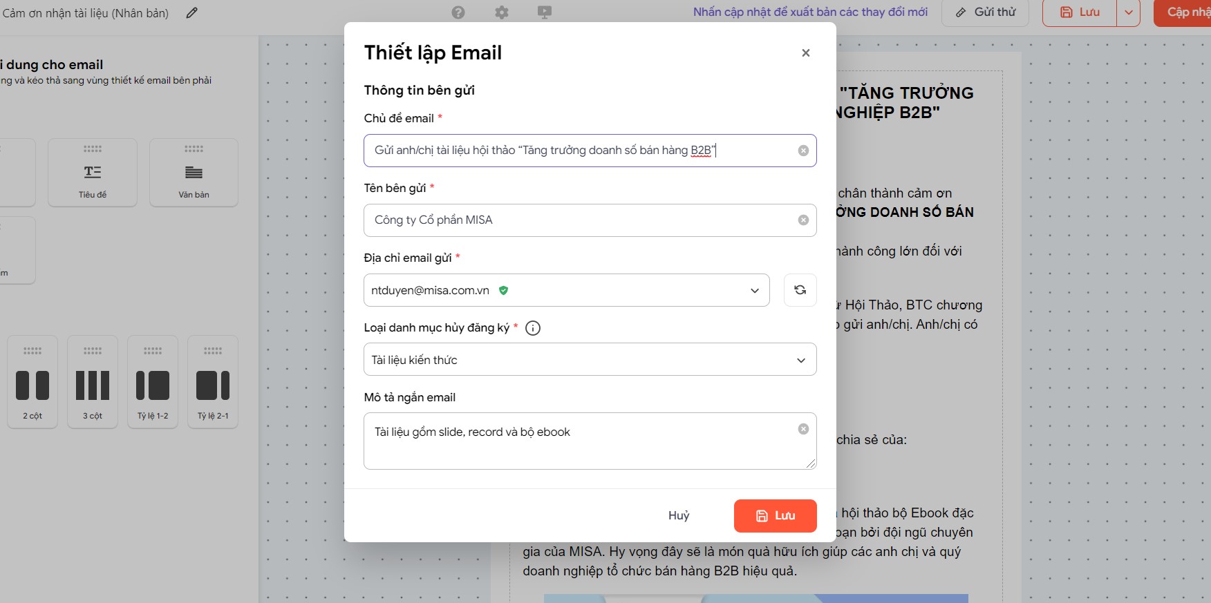 thiết lập email trên aiMarketing
