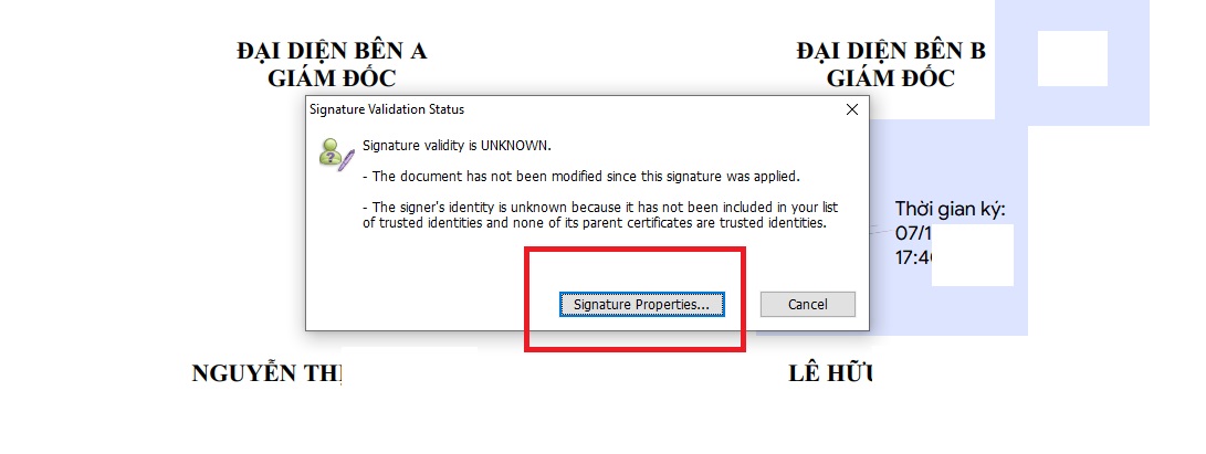 Click vào nút Signature Properties