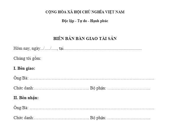 biên bản bàn giao tài sản