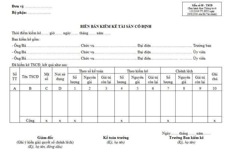 Biên bản kiểm kê tài sản cố định