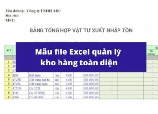 file excel quản lý kho