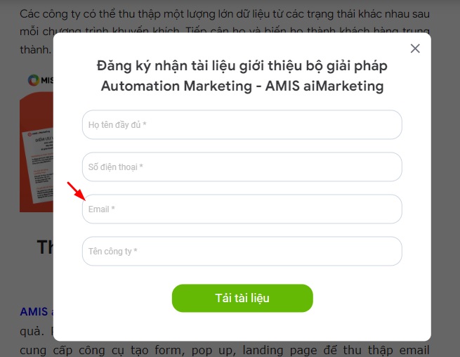 Thu thập email khách hàng bằng form popup
