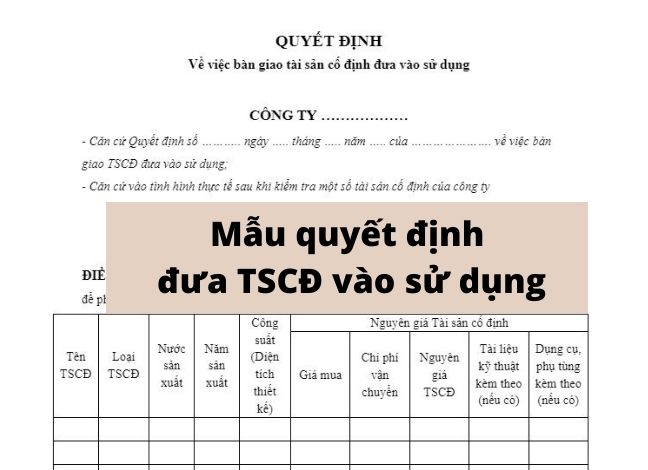 mẫu quyết định đưa TSCĐ vào sử dụng