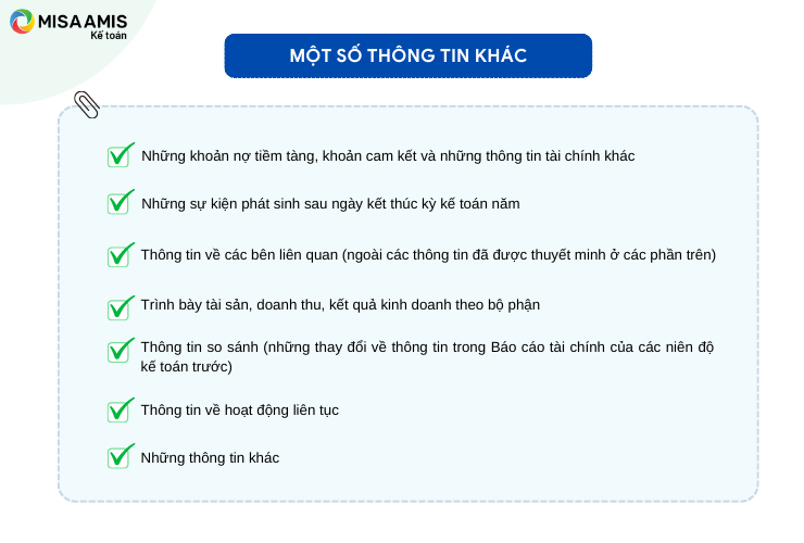 Những thông tin khác cần có trong bản thuyết minh báo cáo tài chính