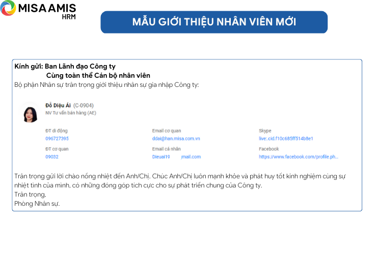 Giới thiệu nhân viên mới để kết nối với các thành viên trong doanh nghiệp