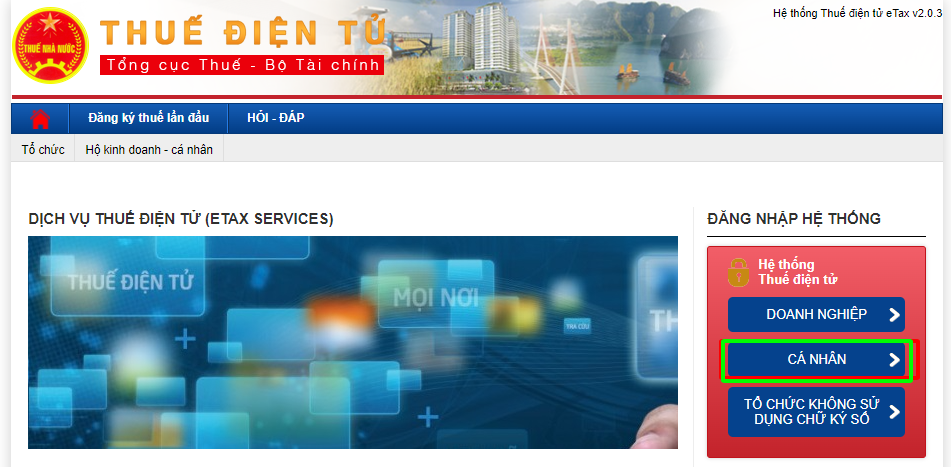 Vào trang thuedientu.gdt.gov.vn chọn mục Cá nhân