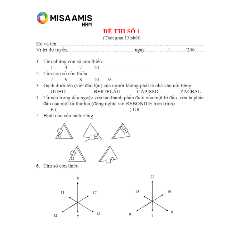 bài test iq tuyển dụng nhân sự