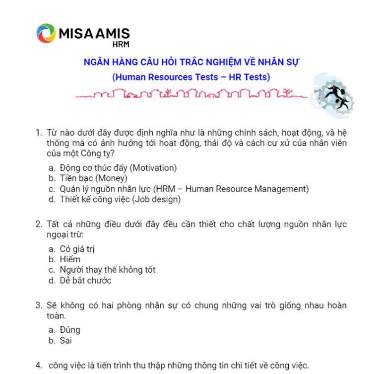 bài test trắc nghiệm tuyển dụng nhân sự