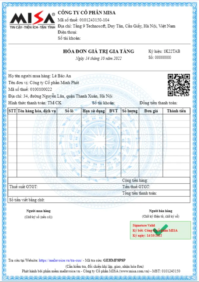 Mẫu hóa đơn điện tử GTGT trong lĩnh vực công nghiệp, chế biến, chế tạo