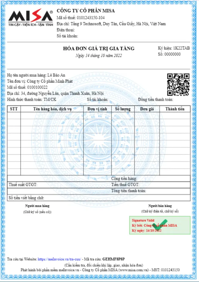 Mẫu hóa đơn điện tử dùng cho nhiều lĩnh vực