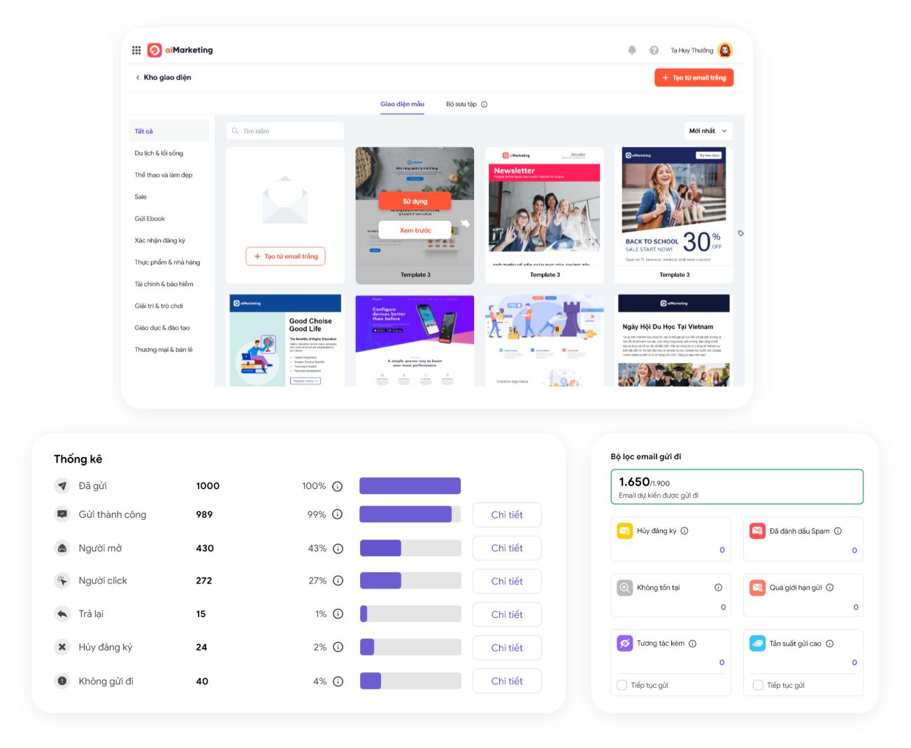 giao diện phần mềm email marketing gửi mail hàng loạt