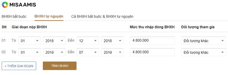 Ví dụ điền các thông tin BHXH đối với người tham gia BHXH tự nguyện