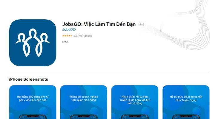 App tìm việc làm, tuyển dụng JobsGo có thể được tải miễn phí trên app store và CH Play, thuận tiện cho người sử dụng