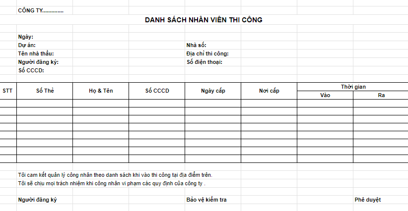 mẫu danh sách nhân viên excel
