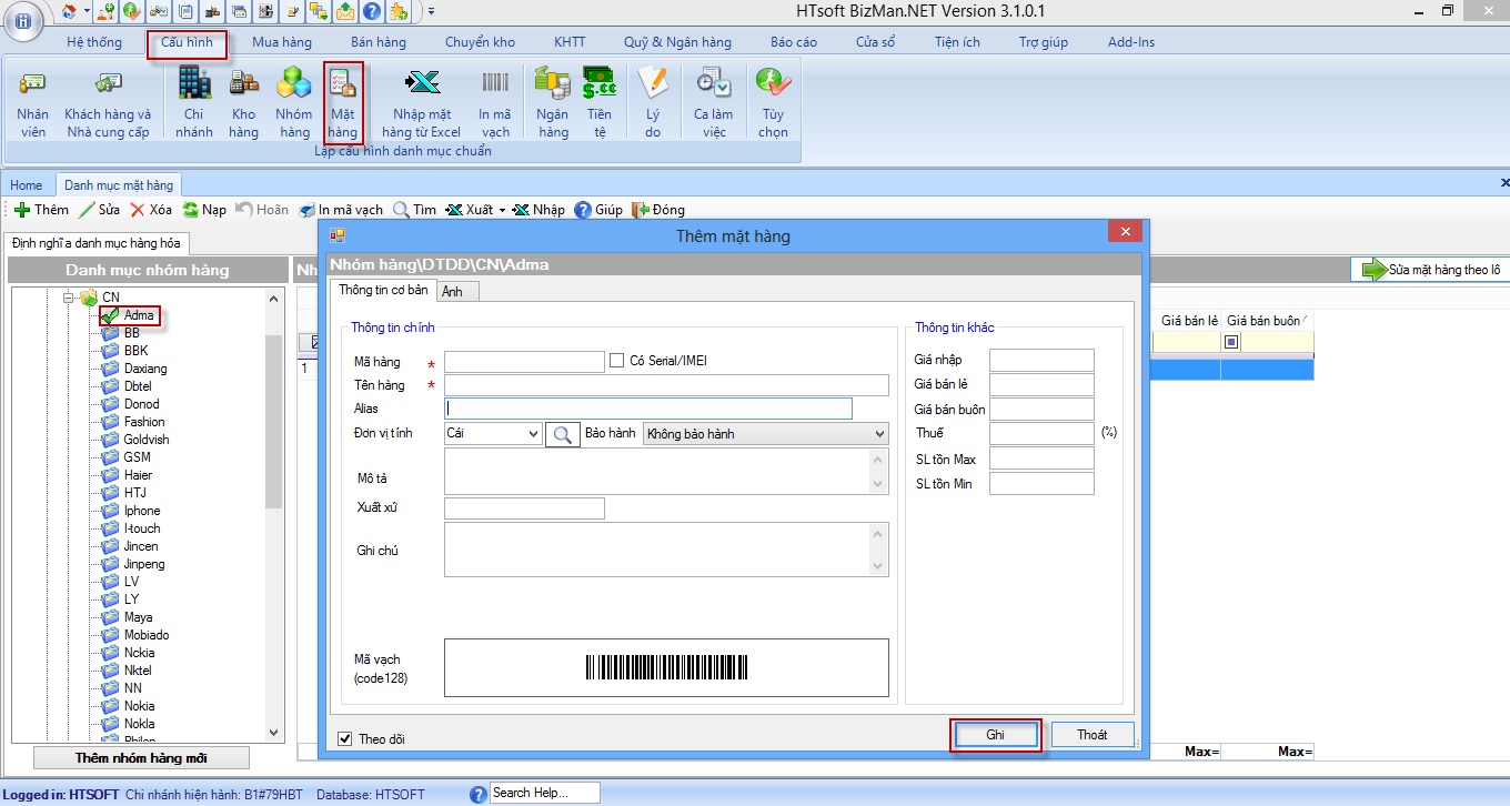 Giao diện Phần mềm bán hàng HTSoft