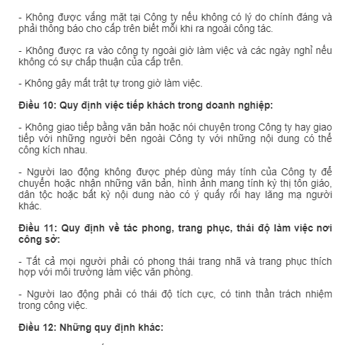 mẫu nội quy công ty