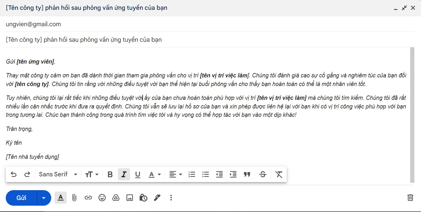 Mẫu thư từ chối ứng viên số 2 bạn có thể tham khảo