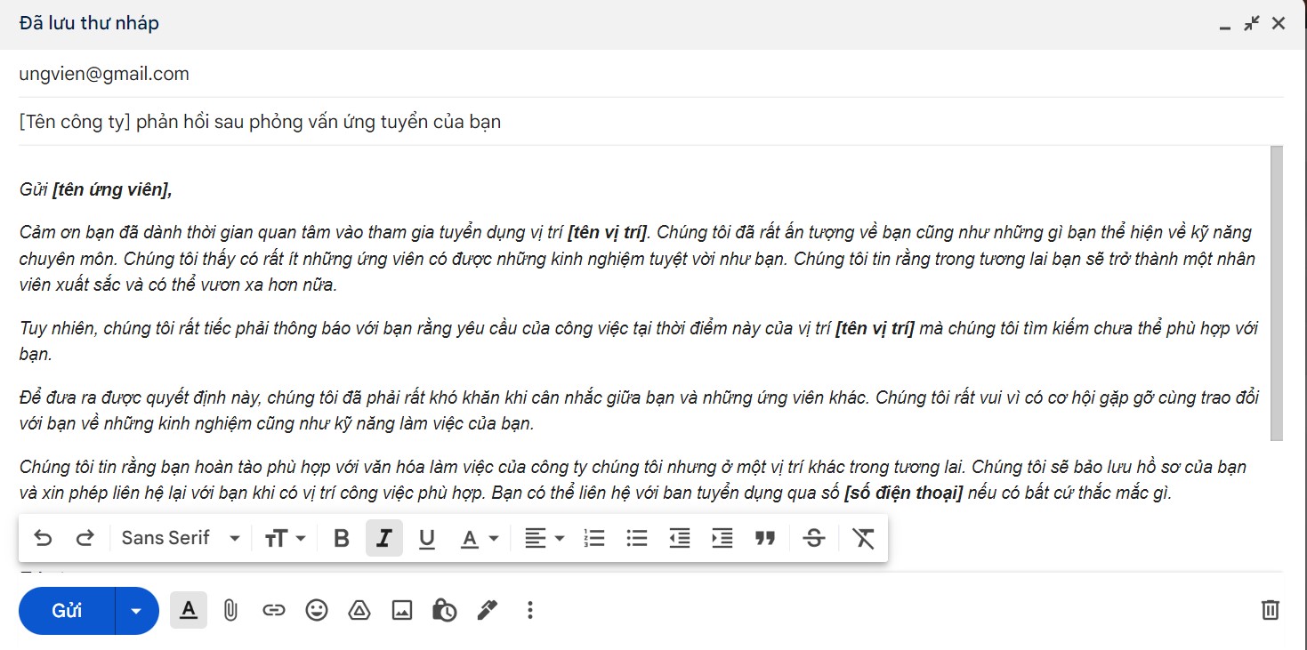 Mẫu thư từ chối ứng viên số 3 bạn có thể tham khảo