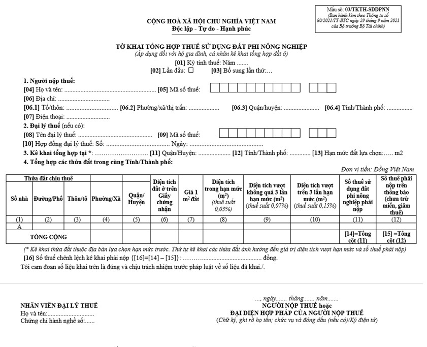 Hình 4: Tờ khai mẫu số 03/TKTH-SDDPNN