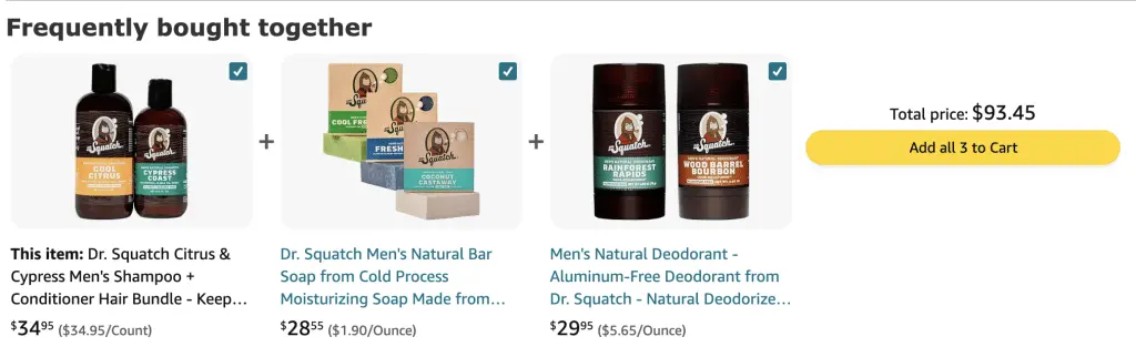 Ví dụ về tính năng “Frequently bought together” của Amazon