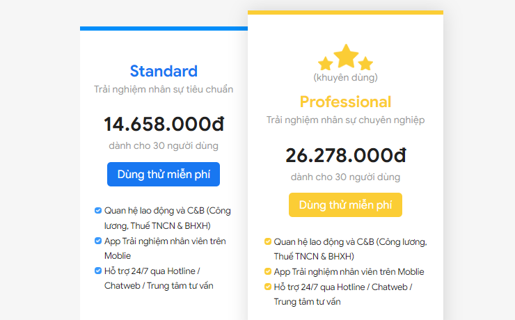 giá phần mềm nhân sự
