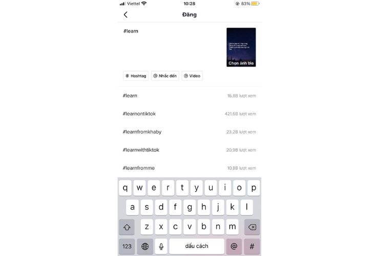 Chọn hastag khi đăng video