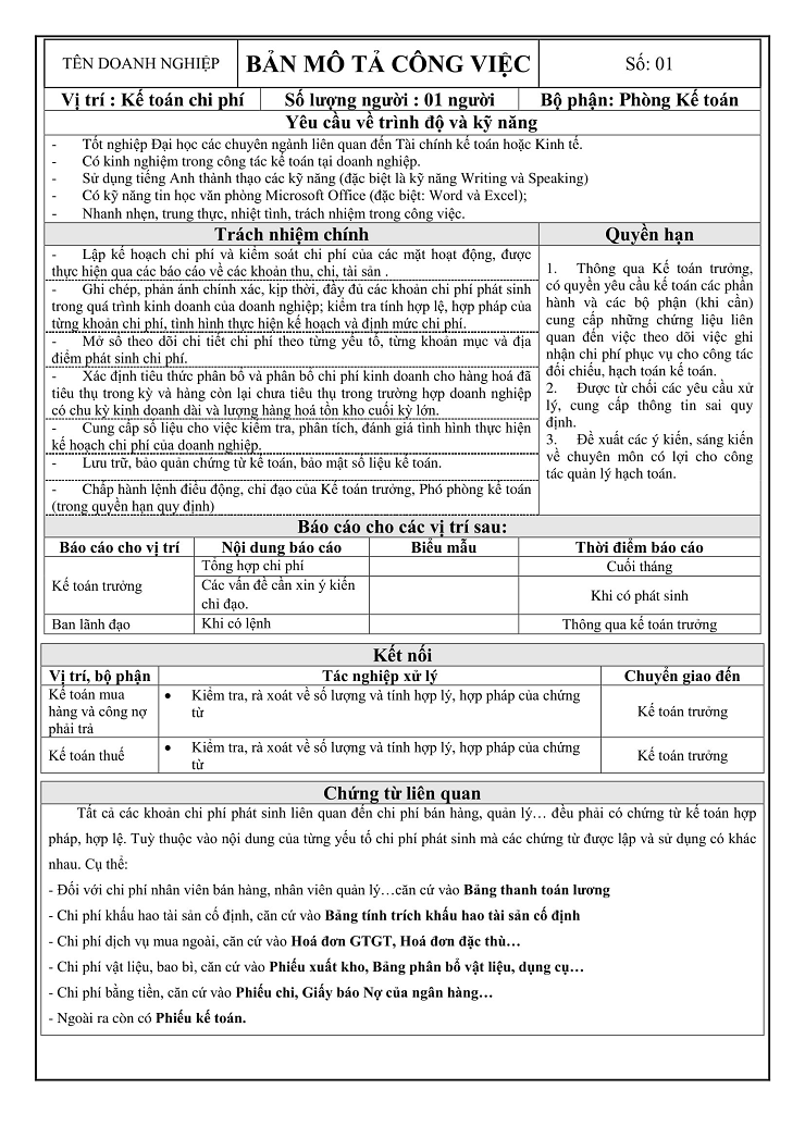 xây dựng bản mô tả công việc