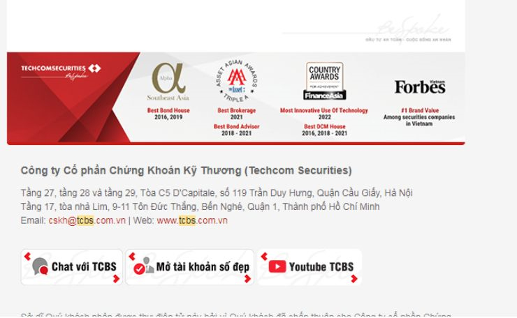 Nguồn: footer trên newsletter của TCBS