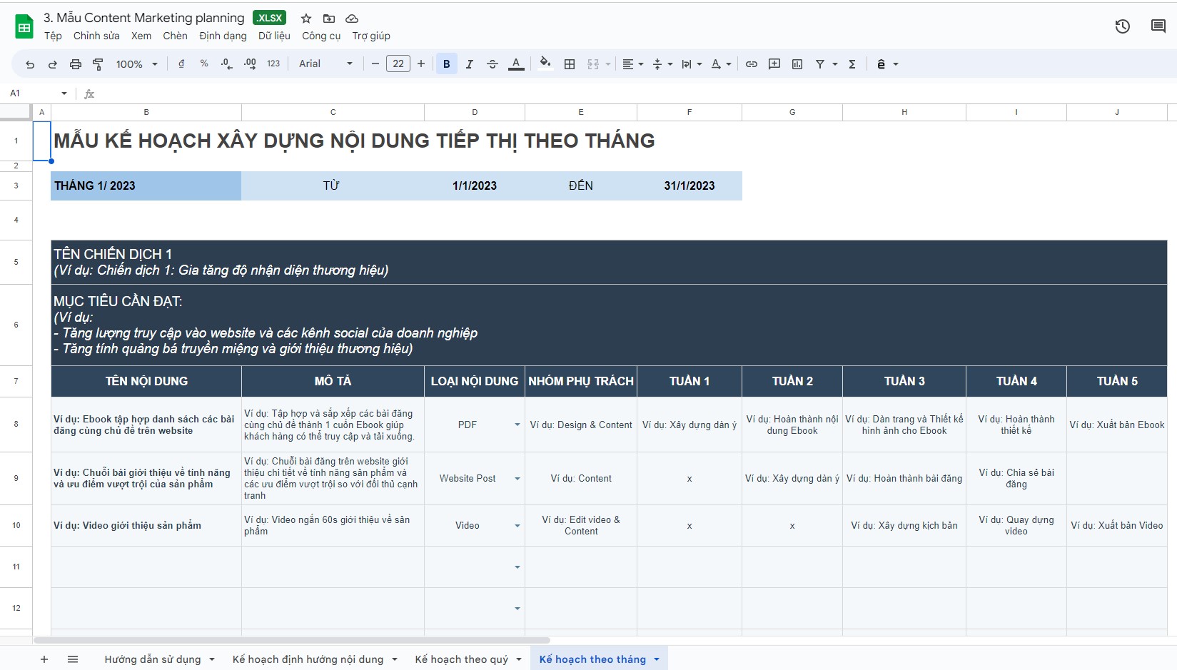 Mẫu Content Marketing
