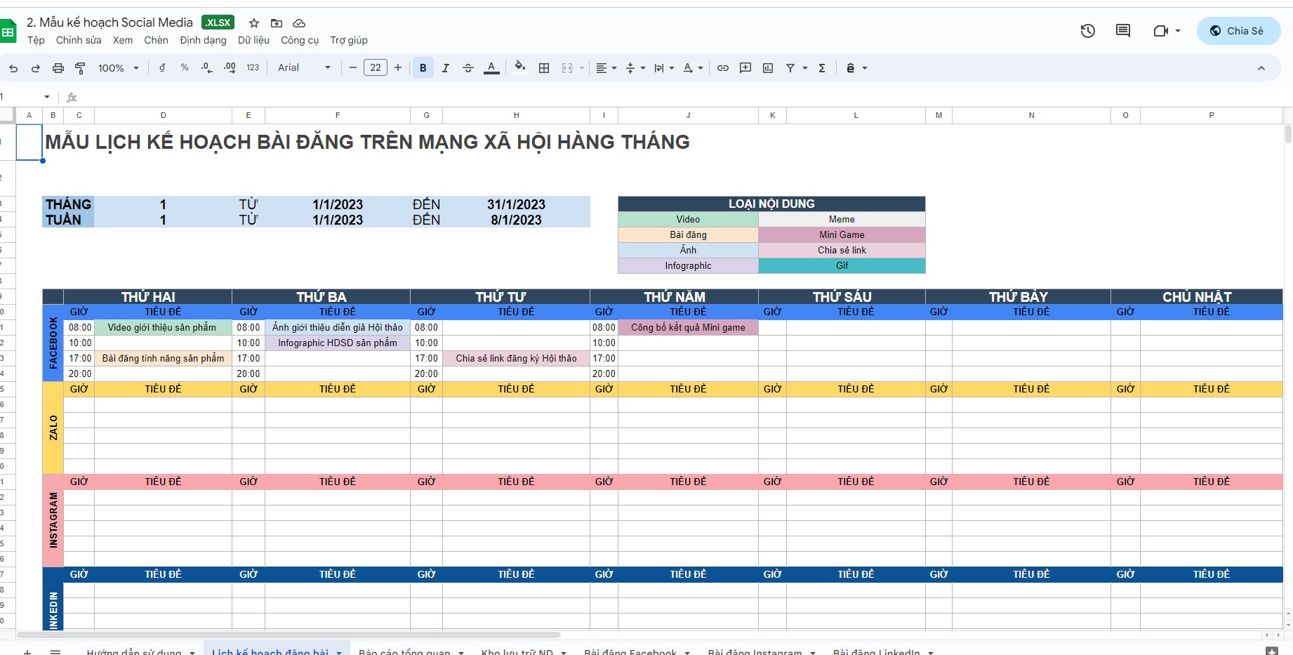 Mẫu kế hoạch Social Media