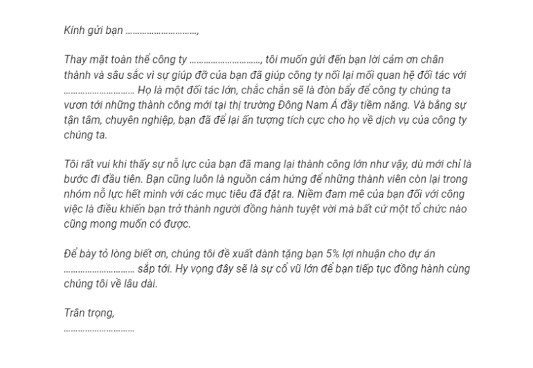 mẫu thư cảm ơn nhân viên giúp công ty xử lý khủng hoảng