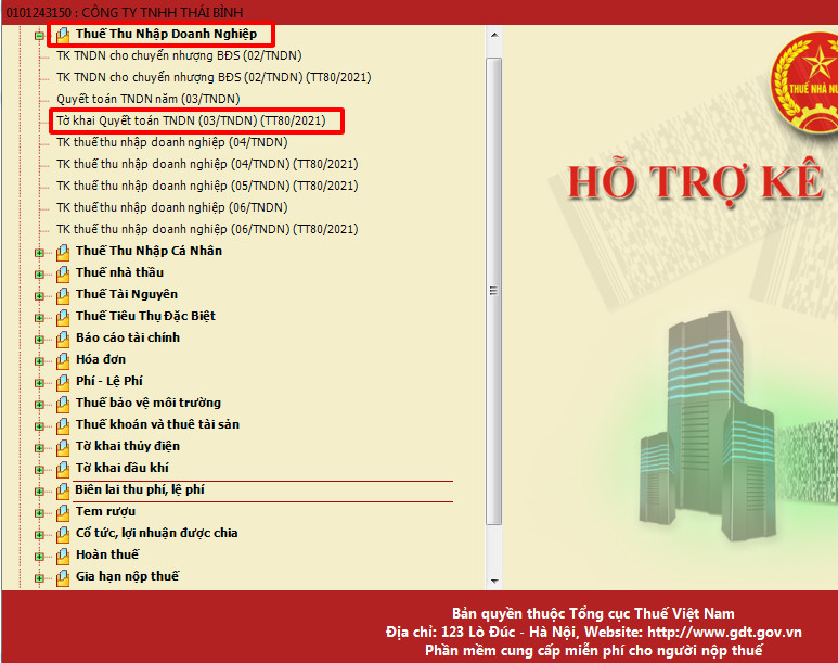 Lập tờ khai quyết toán thuế TNDN trên HTKK