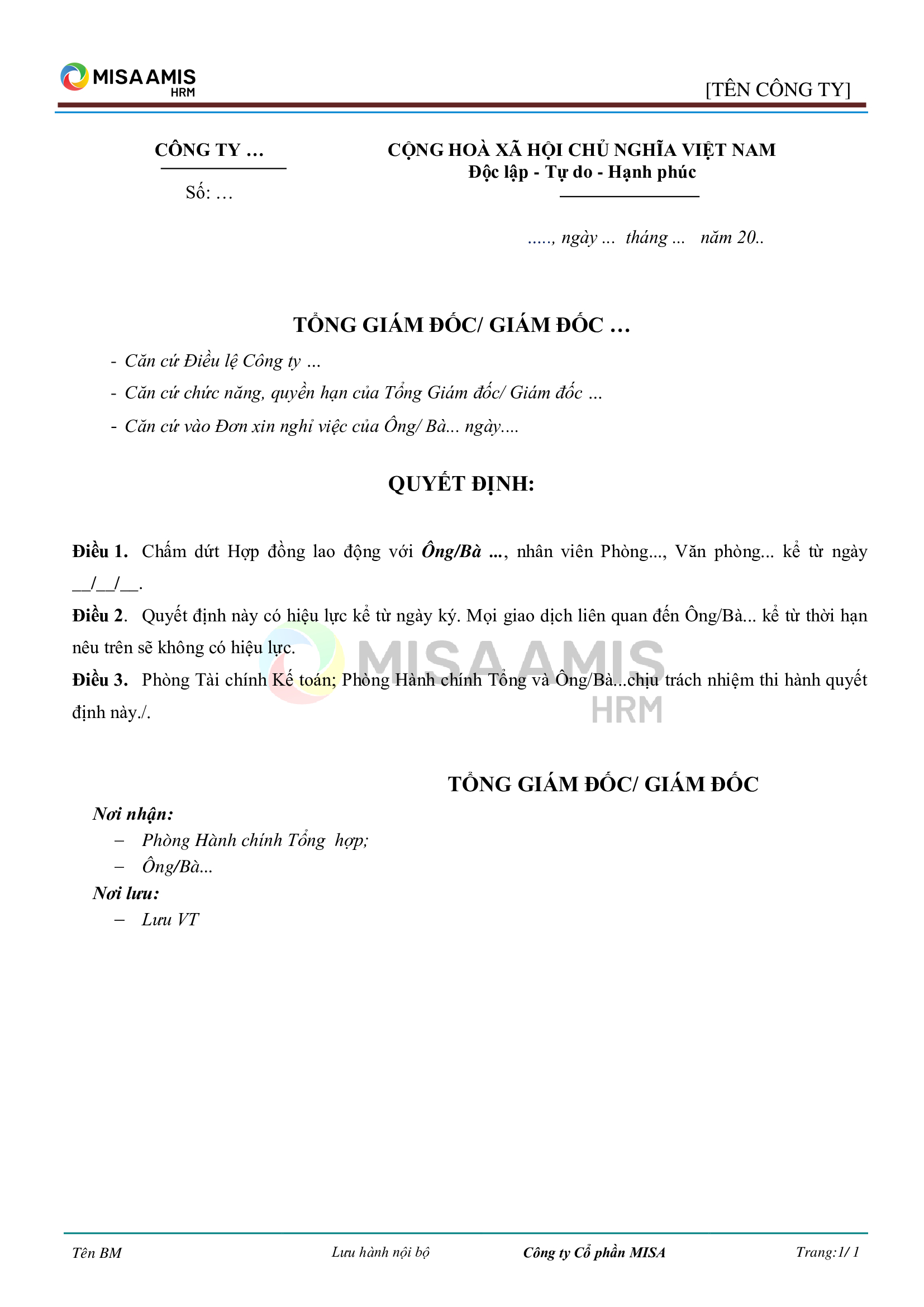Hợp đồng lao động mẫu 1