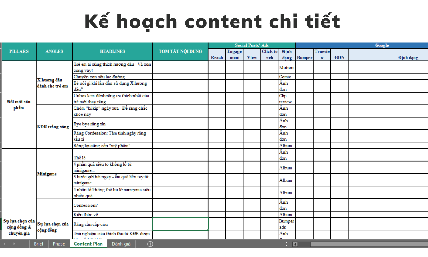 Ví dụ mẫu plan content fanpage